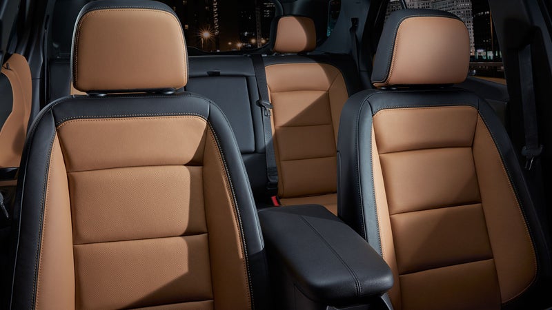 Close-up of the seats in a Chevrolet Equinox, showcasing premium upholstery with a comfortable, modern design